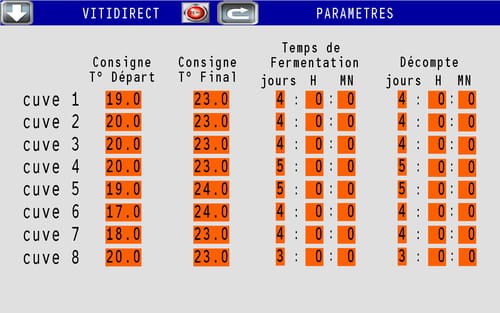 Interface de la température des cuves à vin avec le logiciel Vinitherm